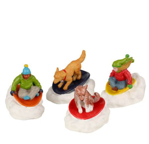 Dog Snow Saucer Fun  Lemax Figurine Collection Christmas Village